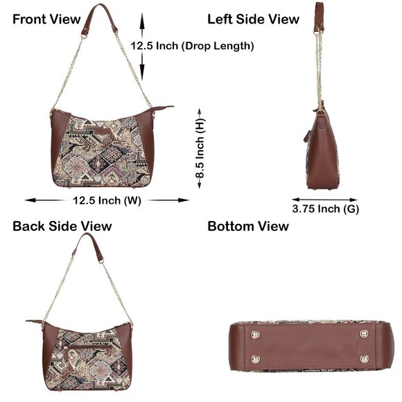 Geometric Pattern Tapestry Fabric Hobo Bag |Shoulder Sling bag, Purse - Picture 3 of 8